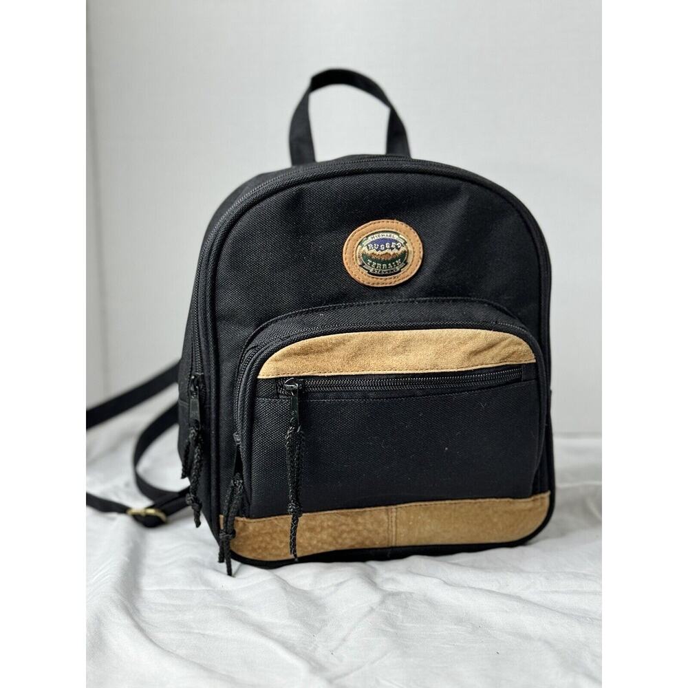 Michael Stevens Rugged Terrain Black Canvas Suede Backpack Pockets